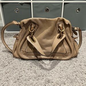 Chloe Tan Shoulder Bag with Gold Accents